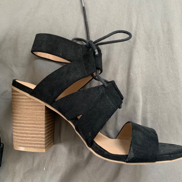 Black Lace-up Sandal Heels - Picture 2 of 2